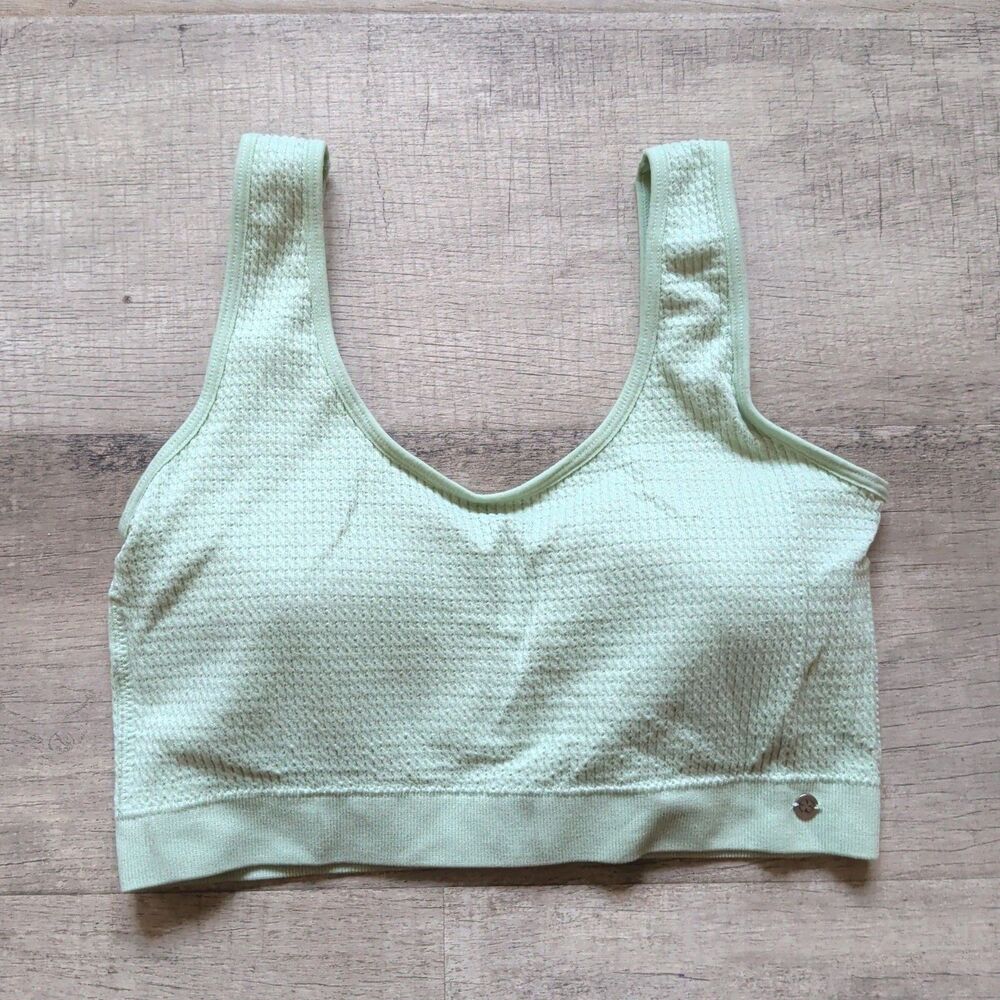 Lucky Brand Seamless Waffle Knit Bralette Size XL Green Sports Bra Active